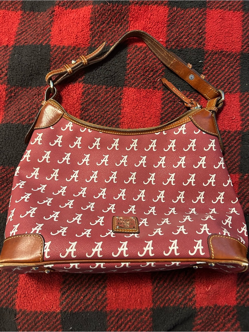 Dooney & Bourke Alabama Crimson Tide Logo Shoulder Bag with Brown Leather Trim